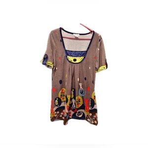 Wearable Art Cat‎ Short Sleeve Tunic Size 12 Pura Vida Colorful Artsy